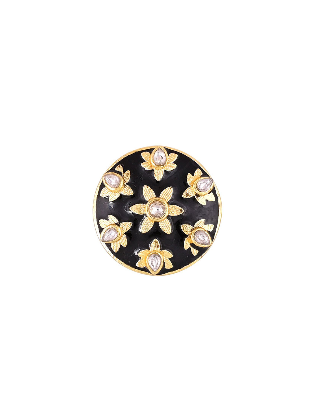 House of Pataudi Men's Gold-Plated Stones Studded Floral Brooch