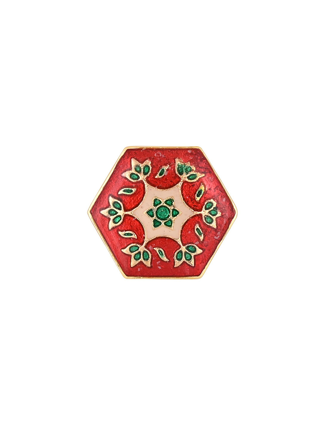 House of Pataudi Men's Gold Plated Hexagonal Brooch