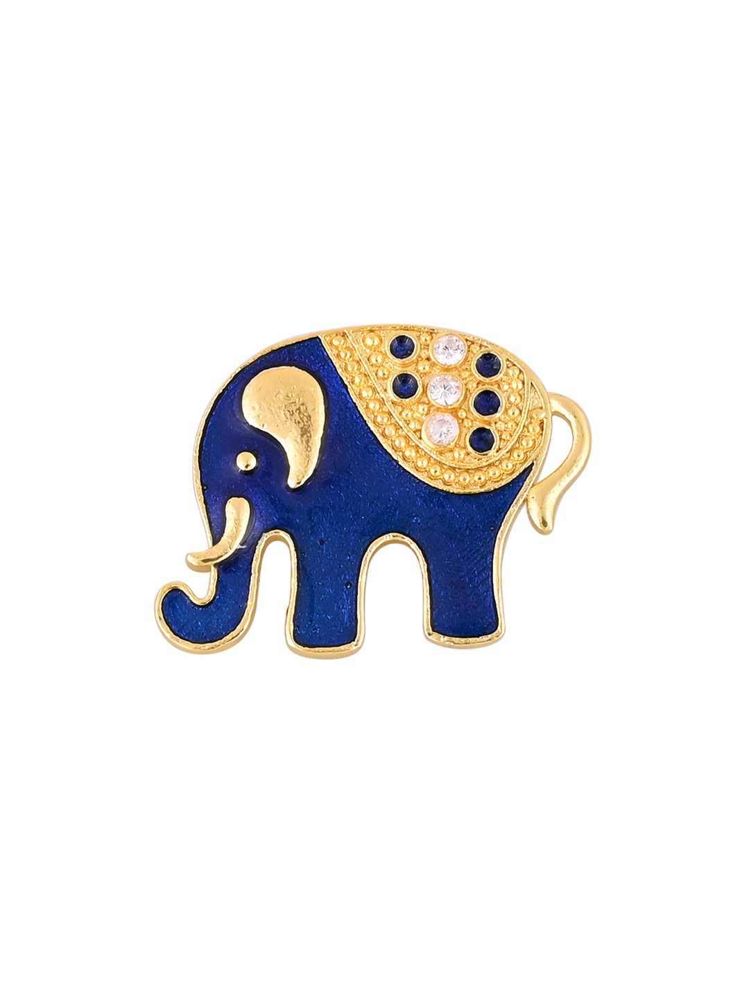 House of Pataudi Blue & Gold Plated Brass Anti-Tarnish Elephant Brooch