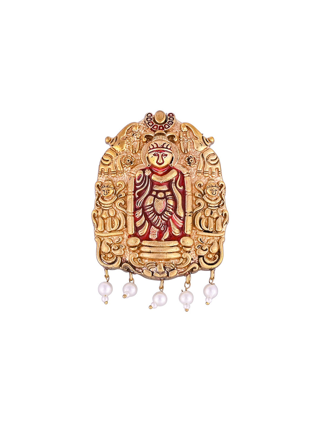 House of Pataudi Men's Gold-Plated Beaded Lord Krishna Brooch