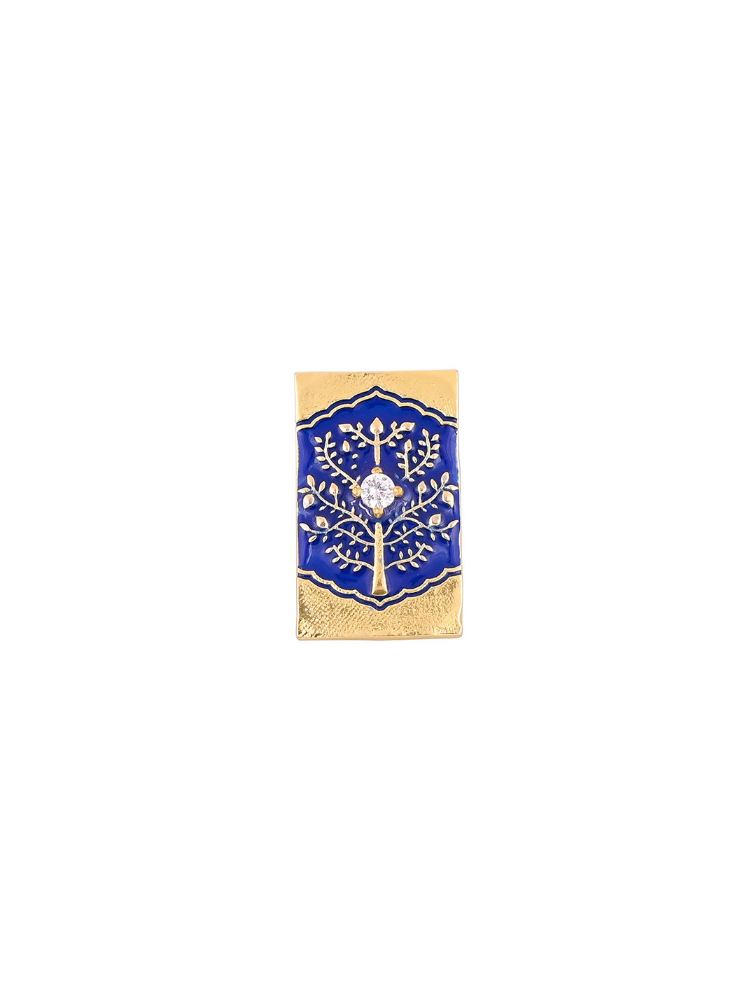 House of Pataudi Men's Gold-Plated Stone Studded Rectangular Brooch