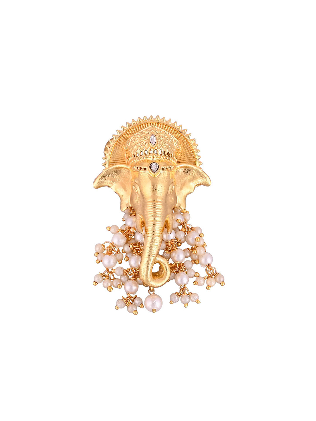 House of Pataudi Men's Gold Plated Stones Studded & Beaded Lord Ganesh Brooch