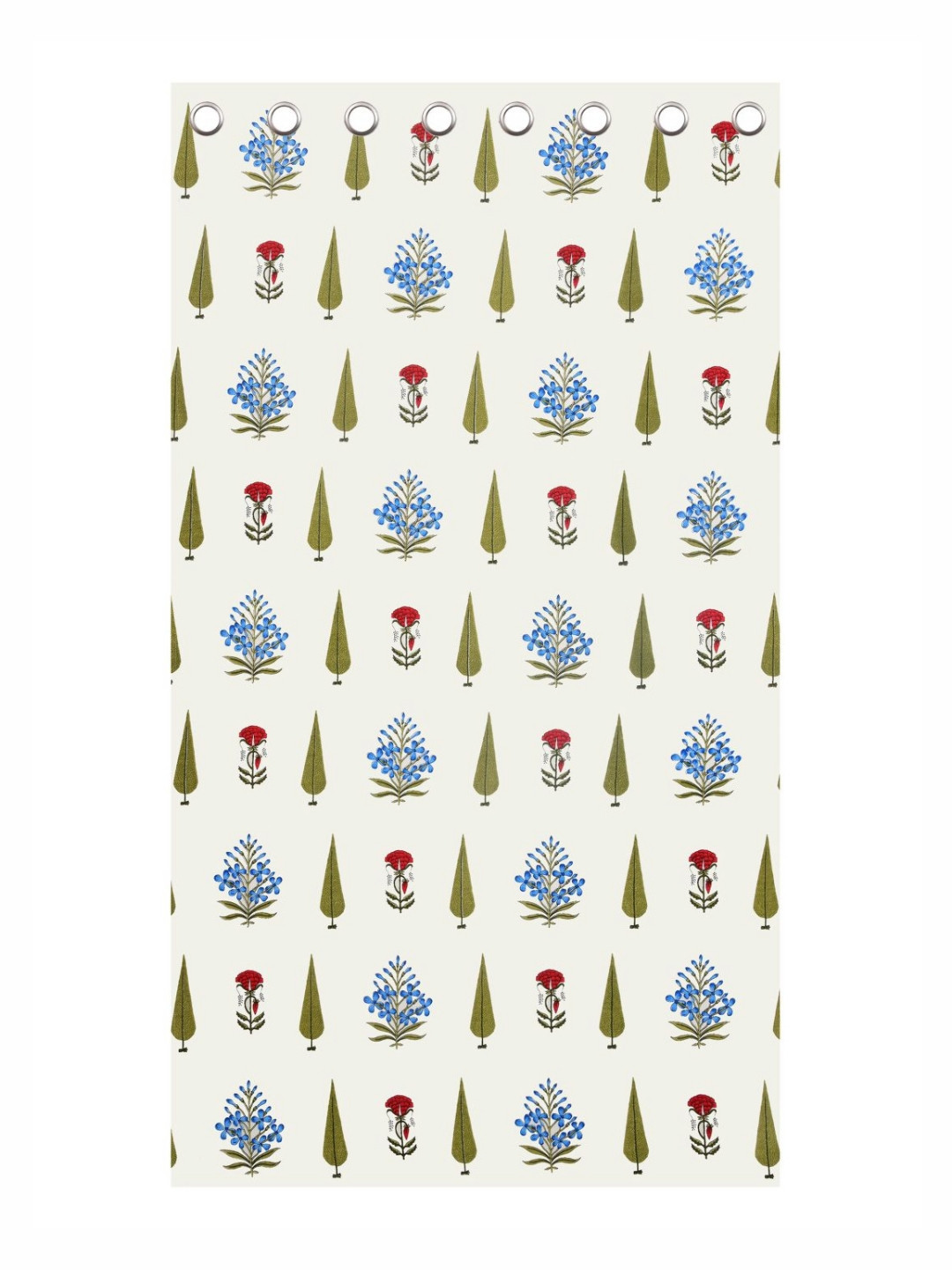 BED-SHEET.COM Off White & Blue Cotton Floral Printed Window Curtain