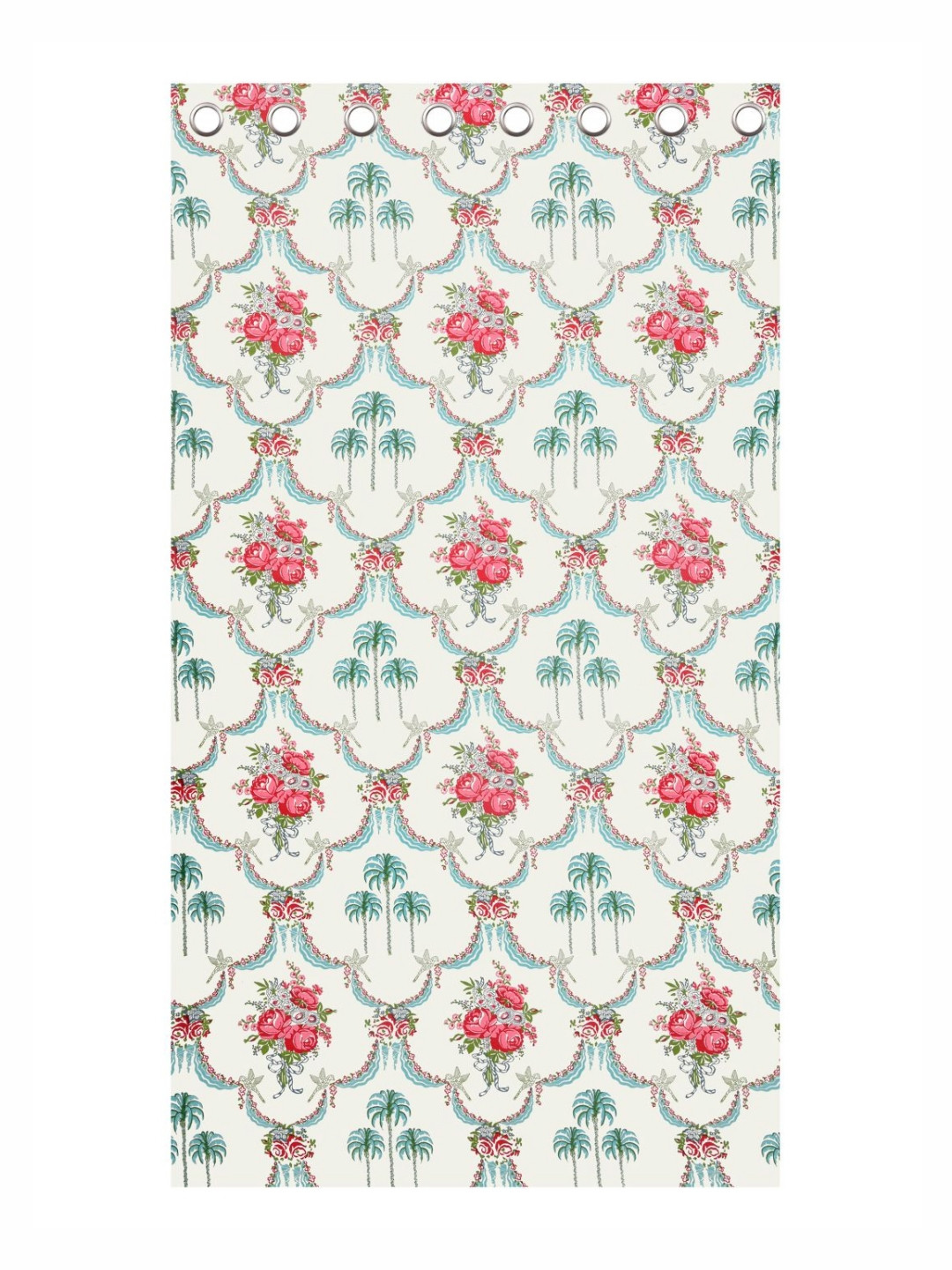 BED-SHEET.COM Pink & Blue Cotton Floral Printed Window Curtain