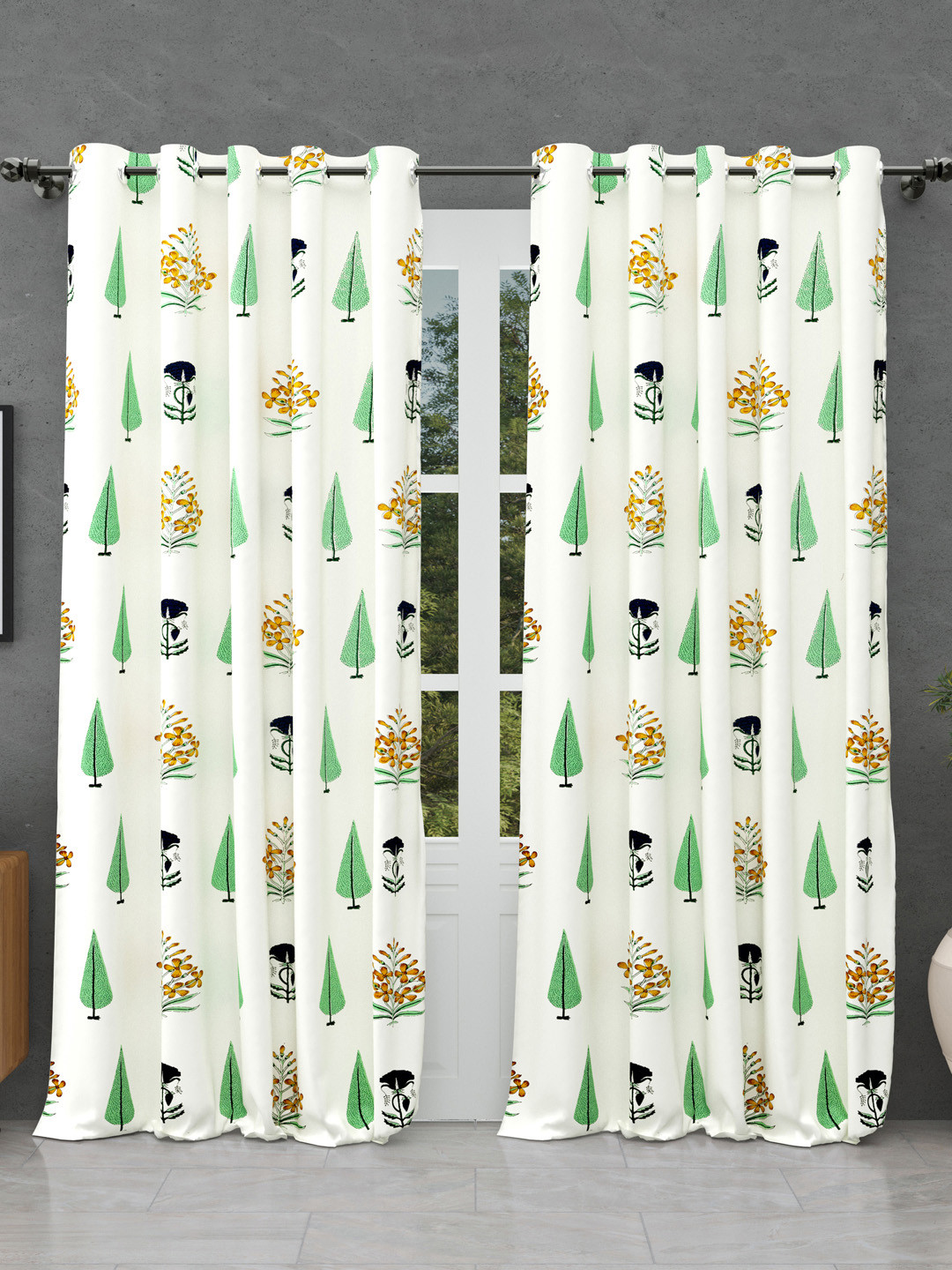 JAIPUR FABRIC Vintage Floral Hand Block Cotton Floral Printed Window Curtain