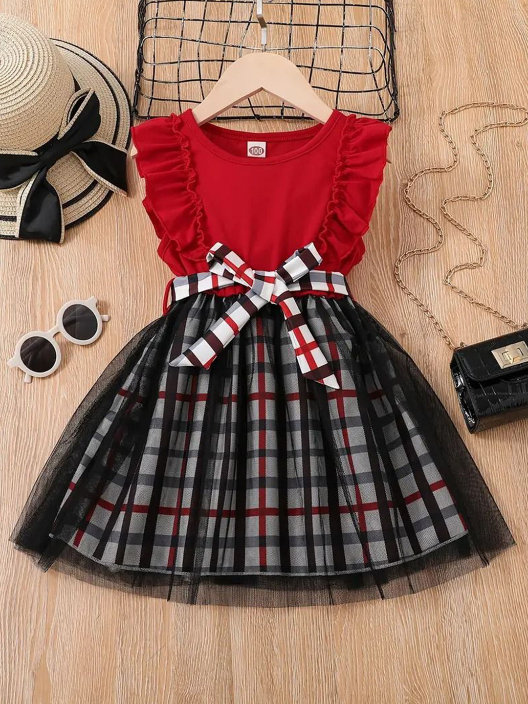 Epochlite Girls Checked Ruffles Fit & Flare Dress Comes with a belt