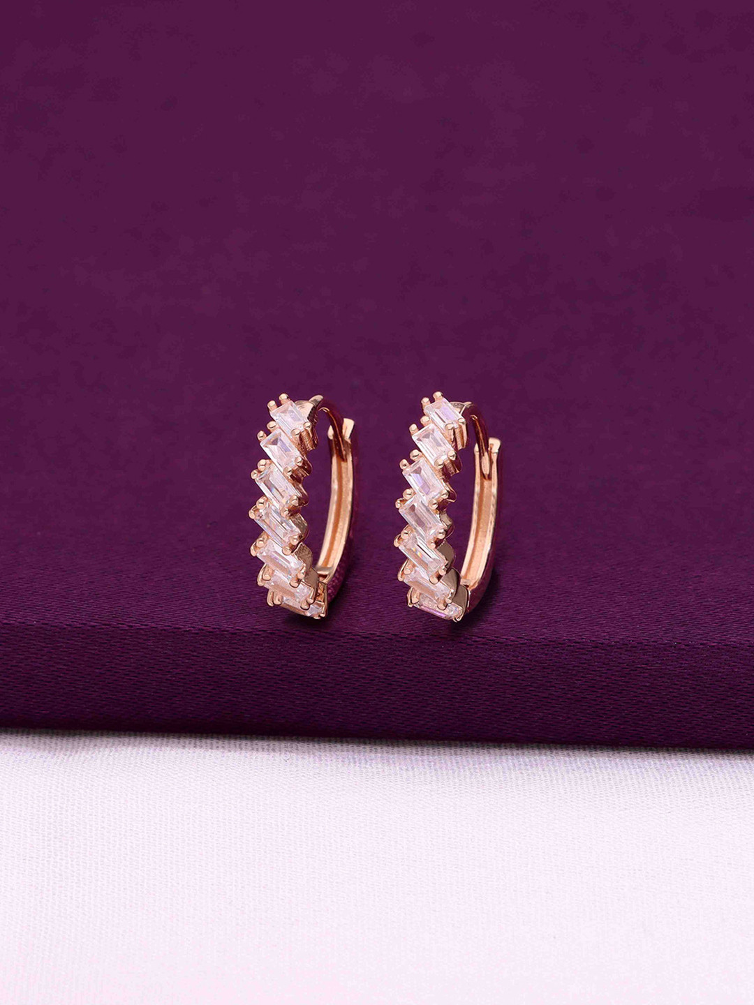 KAI JEWEL Rose-Gold Plated Sterling Silver Contemporary Simple Baguette Hoop Earrings