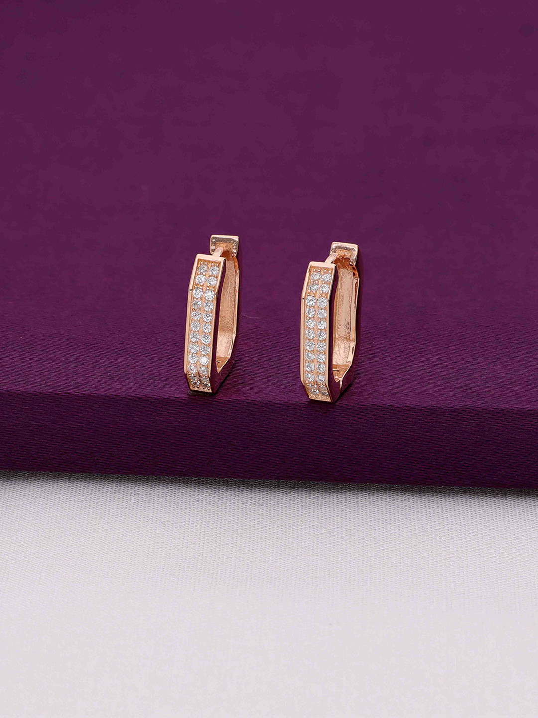 KAI JEWEL Sterling silver Rose Gold-Plated Square Shaped Hoop Earrings