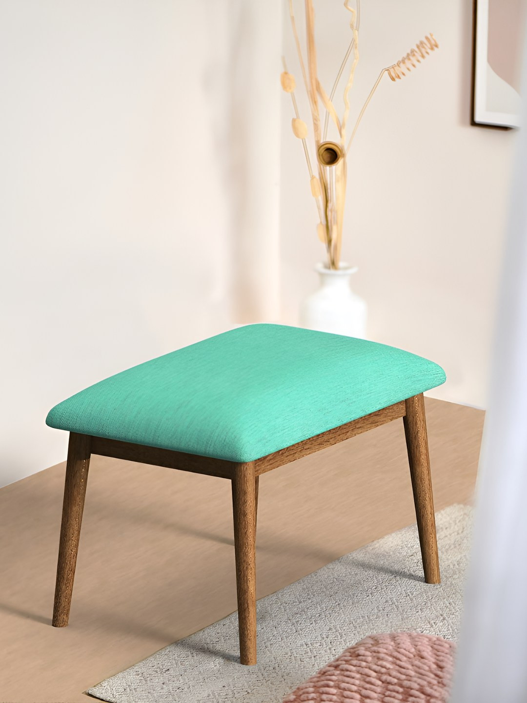 Chumbak Teal Jodhpur Bench Small - Maldivian Wooden Cushion Lounge Chair