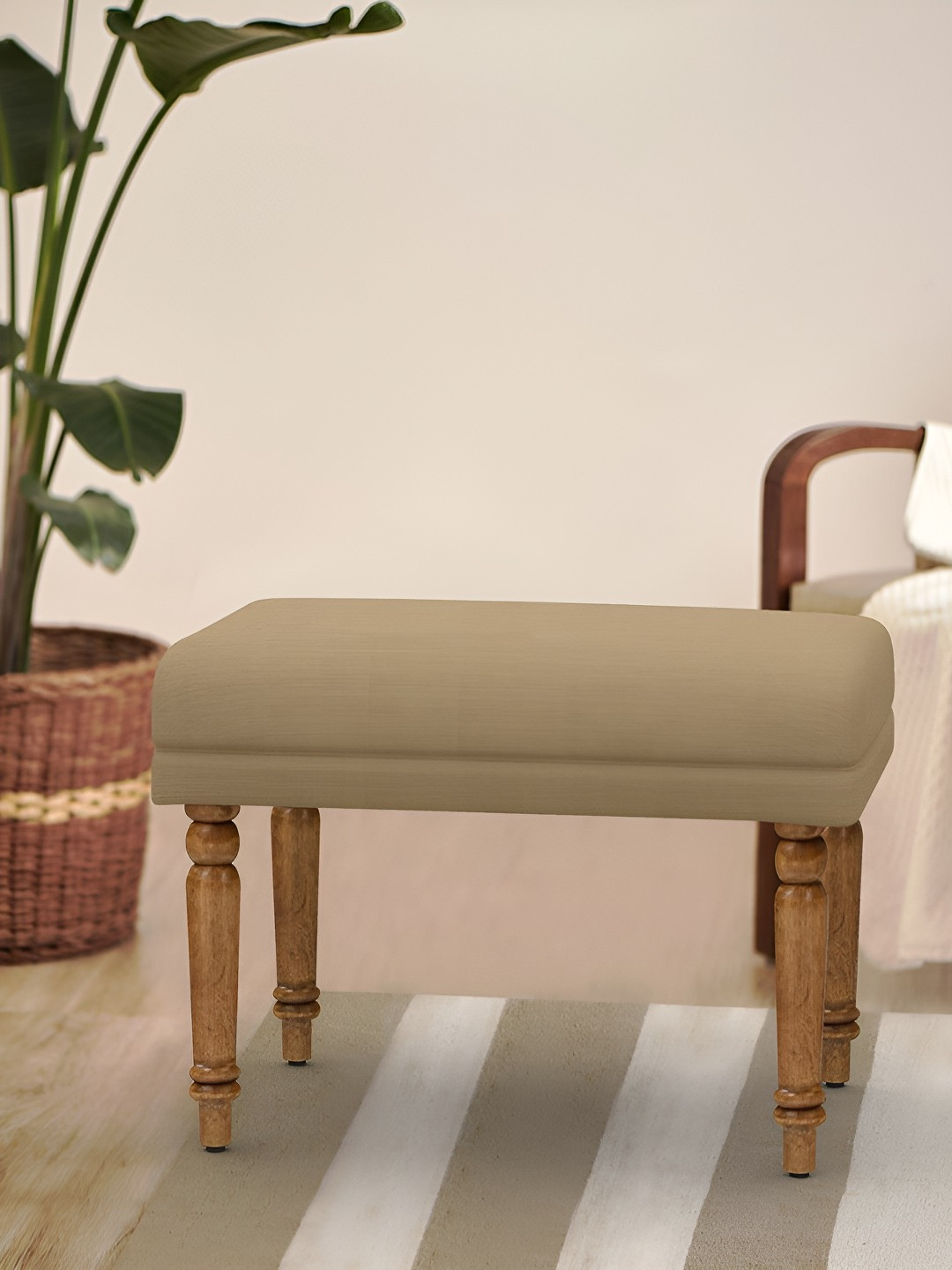 Chumbak Beige & Brown Nawaab Bench Small - Beach Beige Lounge Chair