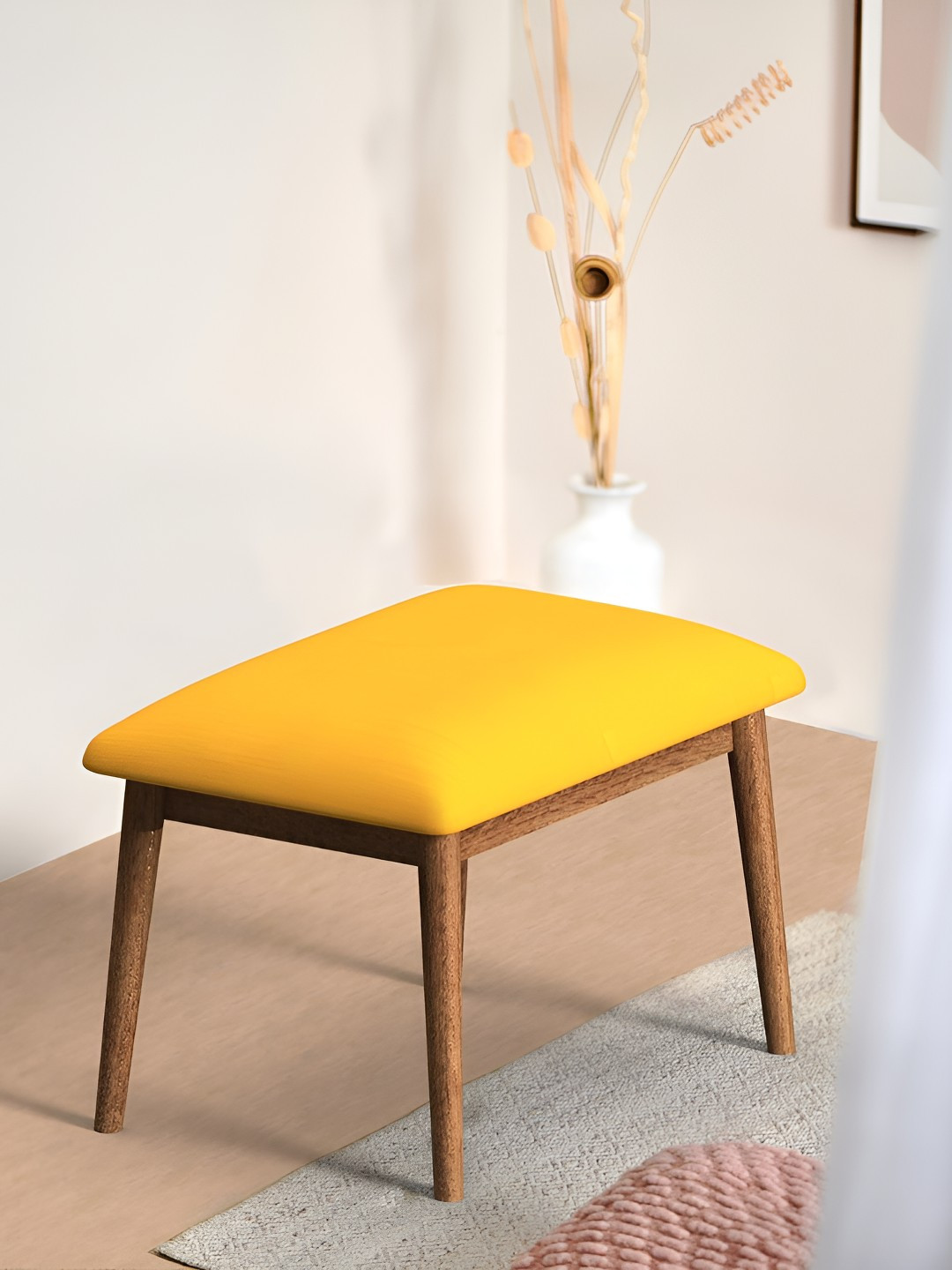 Chumbak Mustard Yellow Square Shaped Pre-Assembled Wooden Cushion Lounge Chair