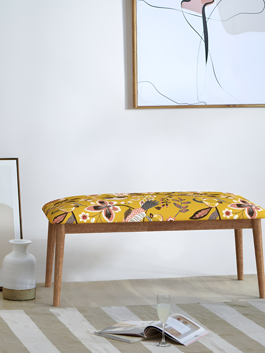 Chumbak Yellow Wooden Jodhpur Bench Dragon Fruit