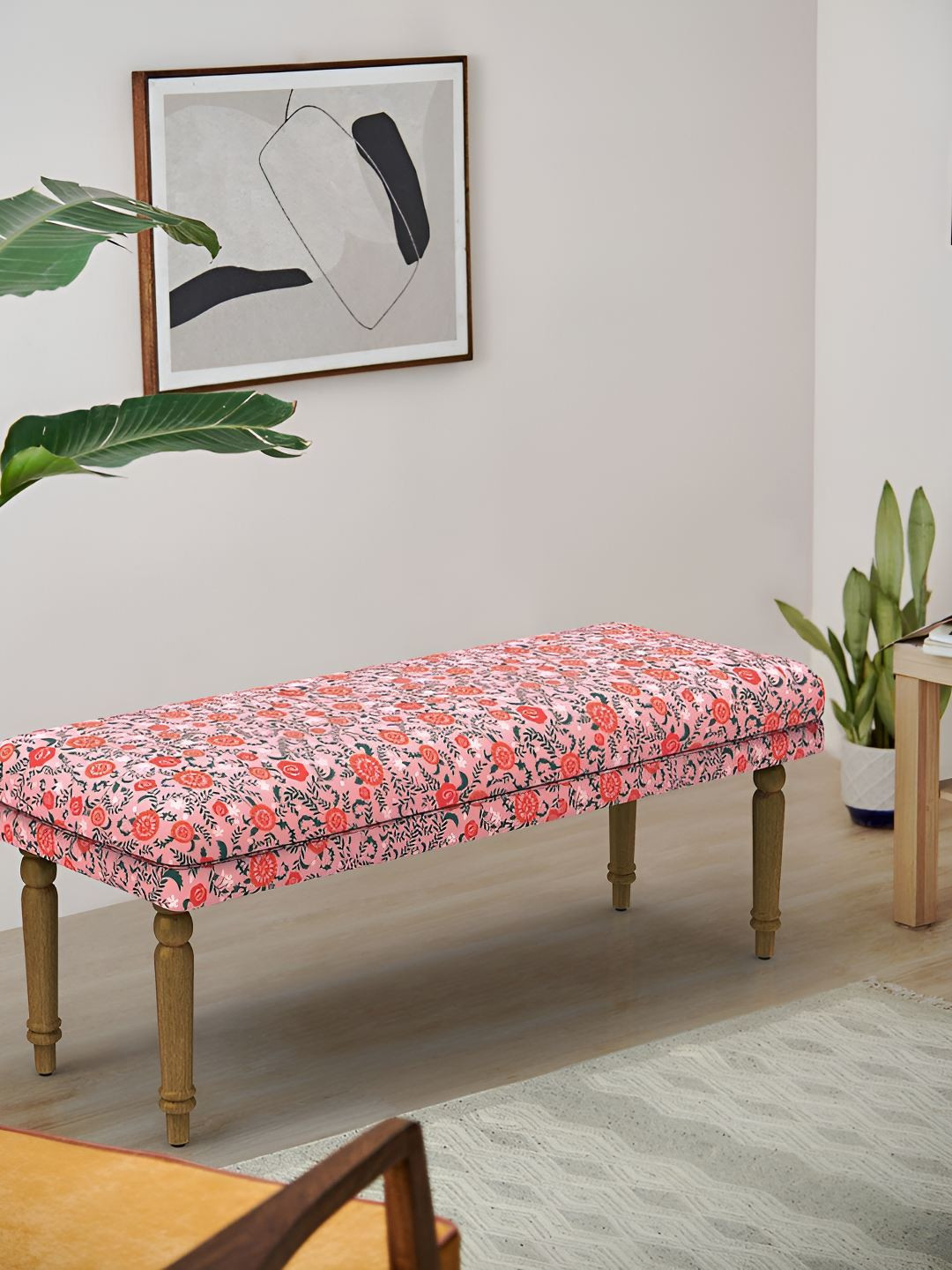 Chumbak Orange Coloured & Pink Nawaab Bench - Earthy Floral Lounge Chair