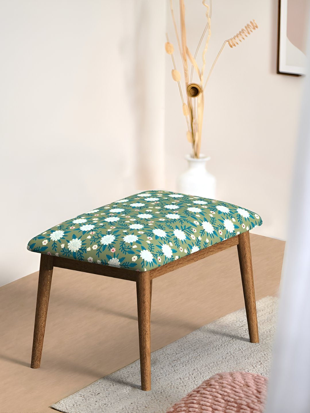 Chumbak Green Printed Wooden Jodhpur Bench Small Lounge Chair