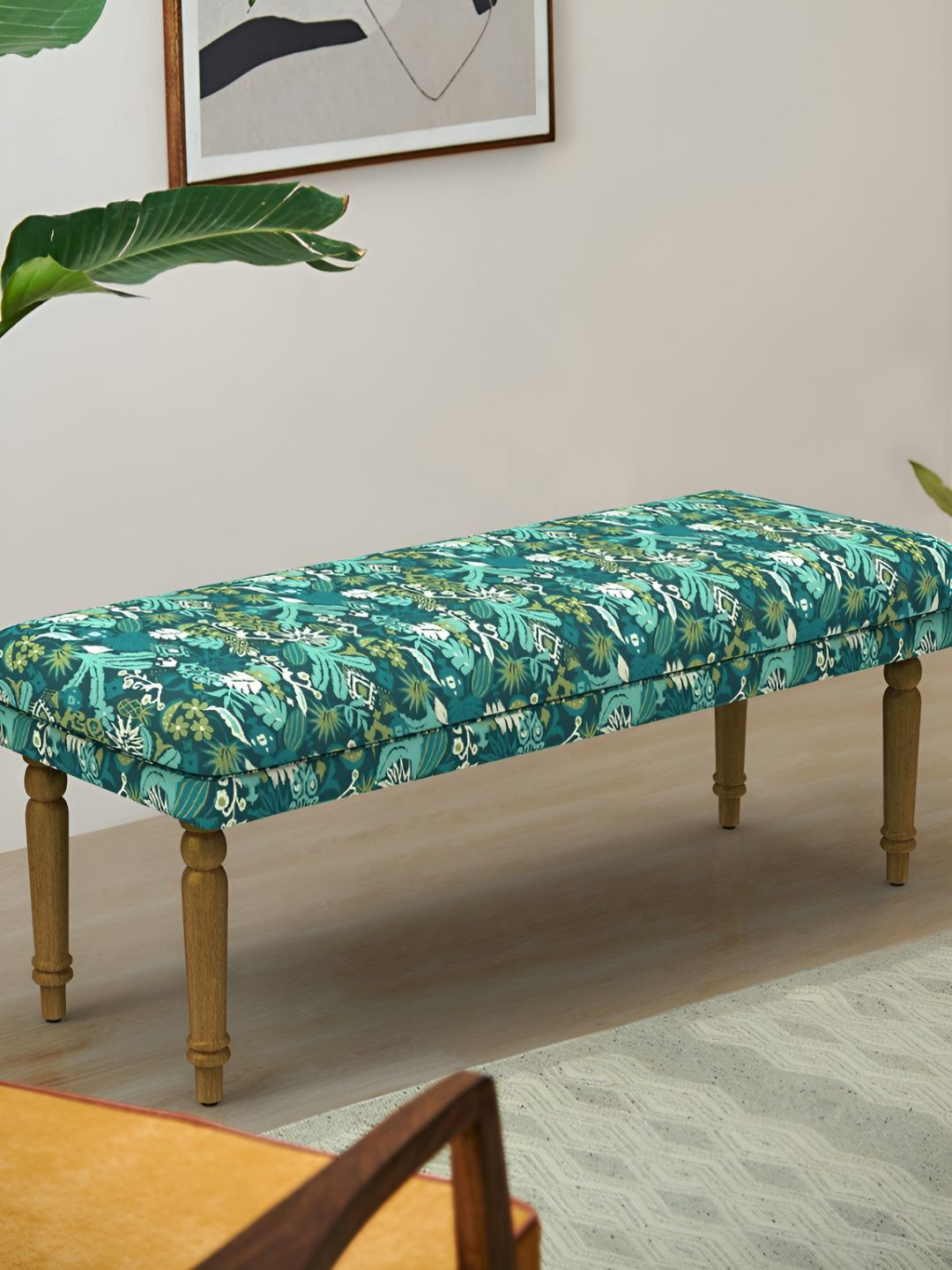 Chumbak Nawaab Bench - Tropical Ikkat Green Lounge Chair