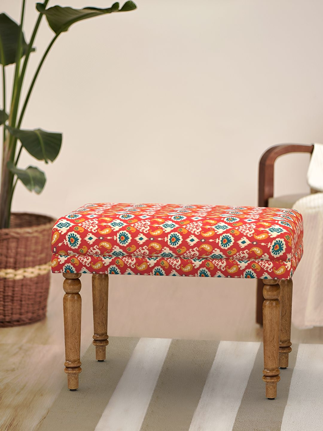 Chumbak Nawaab Bench Small - Red Ikkat Lounge Chair