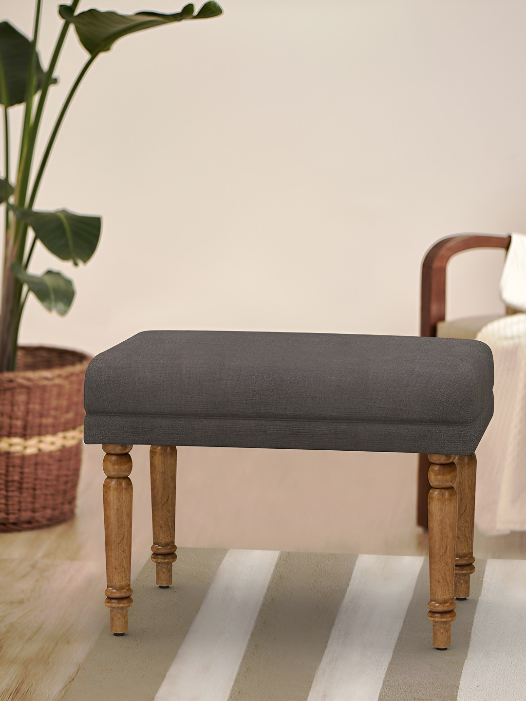 Chumbak Nawaab Bench Small - Brown Coal Lounge Chair