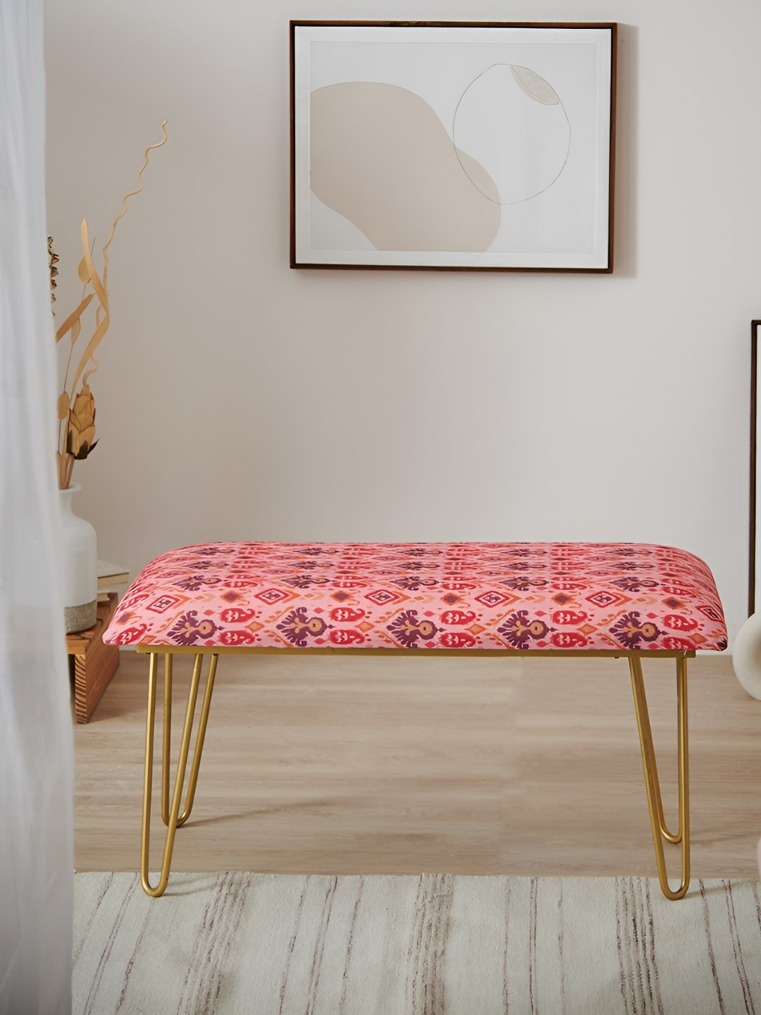 Chumbak Pink & Yellow Kitsch Bench-Pink Ikkat Lounge Chair