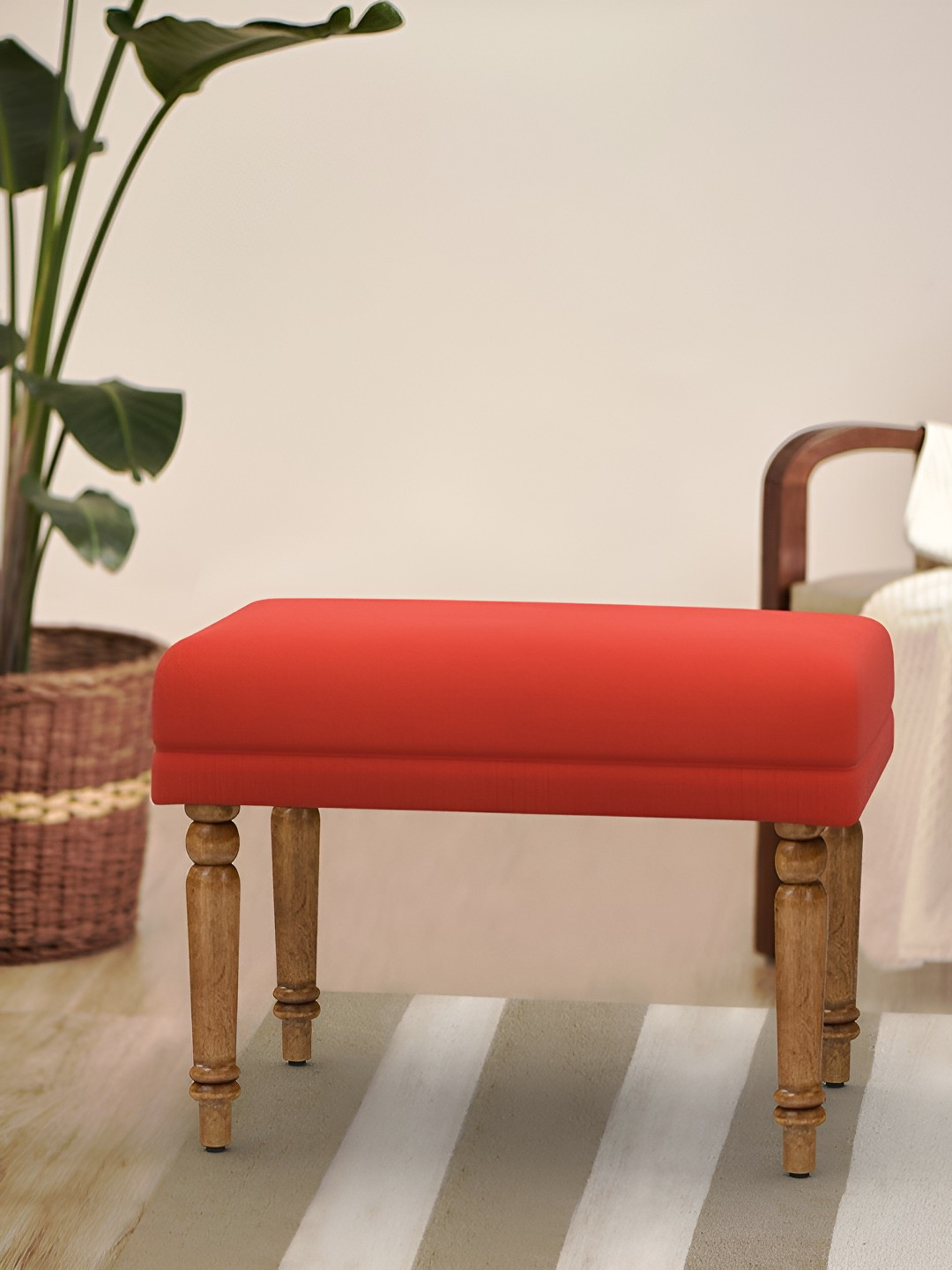 Chumbak Coral & Brown Nawaab Bench Small - Carribean Coral Lounge Chair