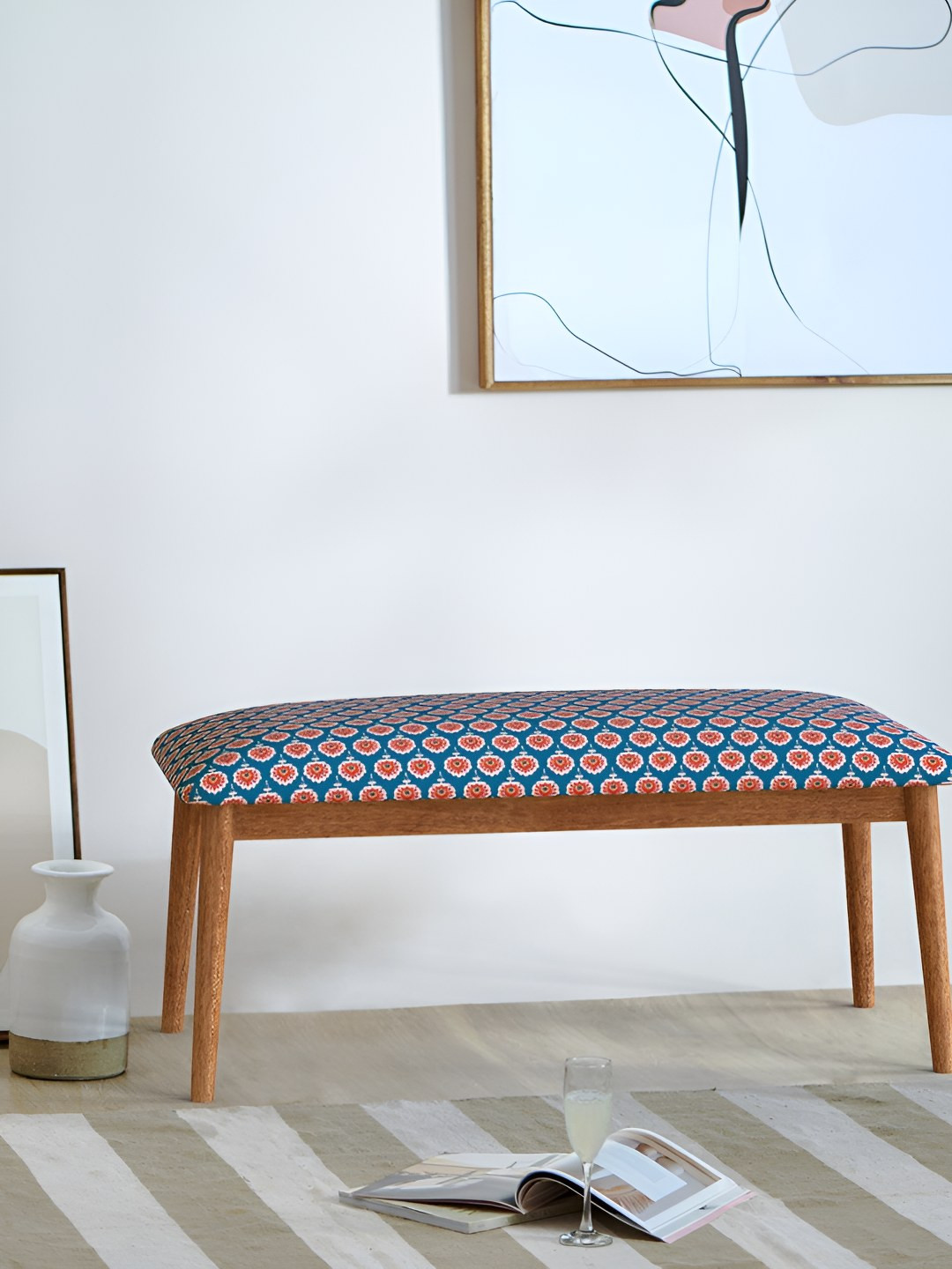 Chumbak Jodhpur Bench - Blue Ikkat Lounge Chair