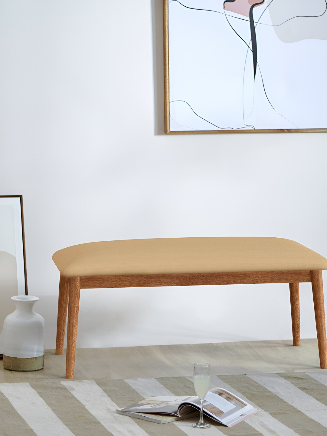 Chumbak Jodhpur Bench - Beach Beige Lounge Chair