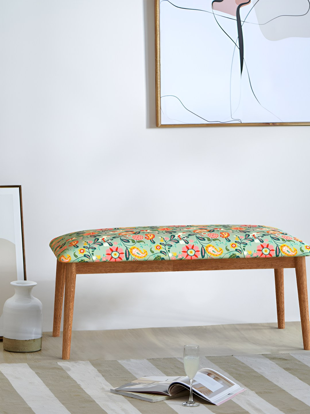 Chumbak Green & Pink Jodhpur Bench - Indian Summer Lounge Chair