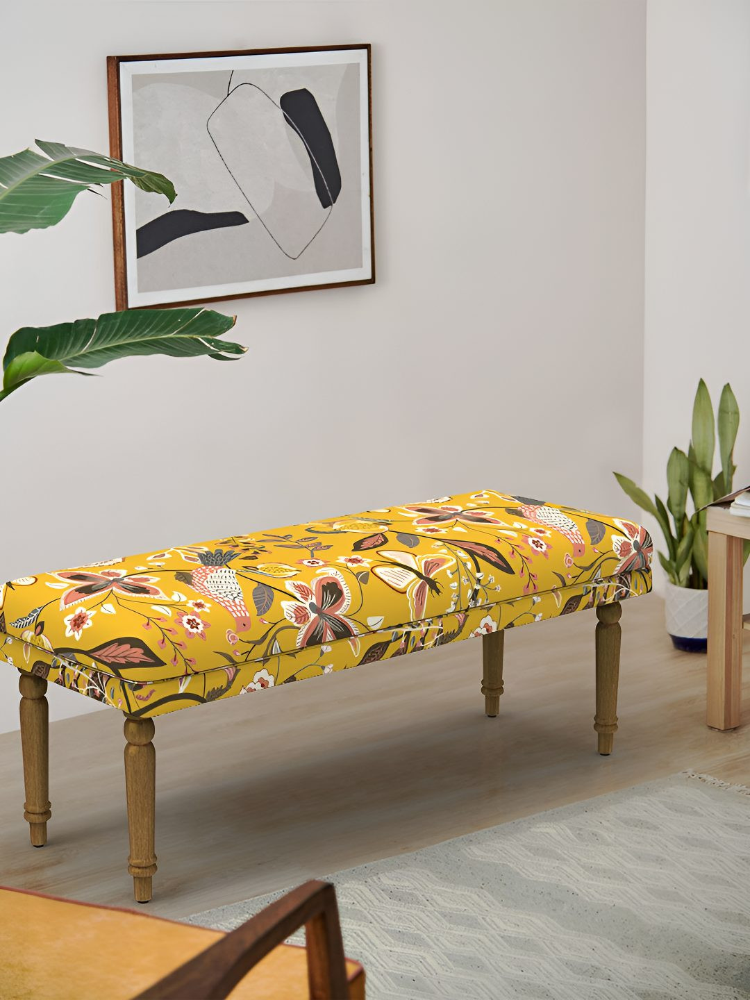 Chumbak Yellow & Brown Nawaab Bench - Dragon Fruit Lounge Chair