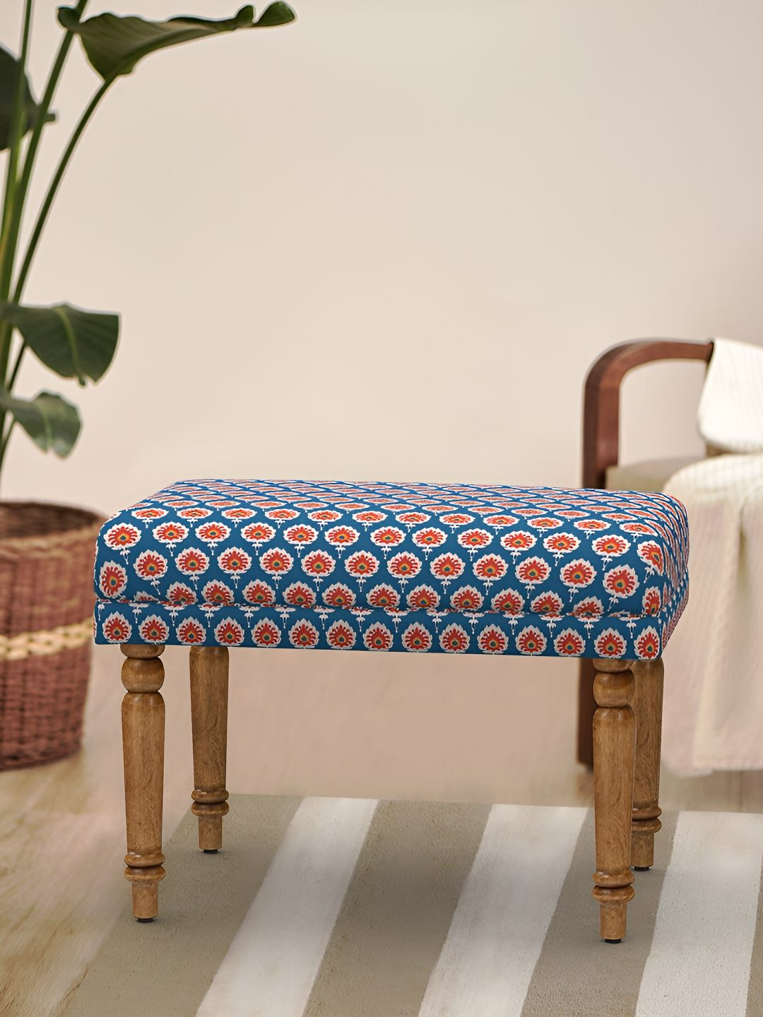 Chumbak Nawaab Bench Small - Blue Ikkat Lounge Chair