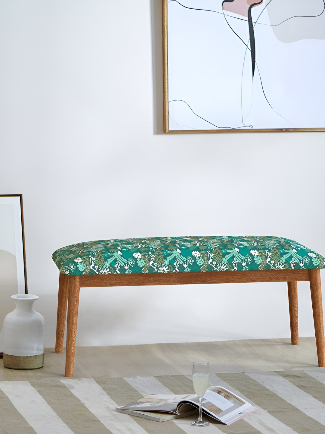 Chumbak Jodhpur Bench - Tropical Ikkat Green Lounge Chair