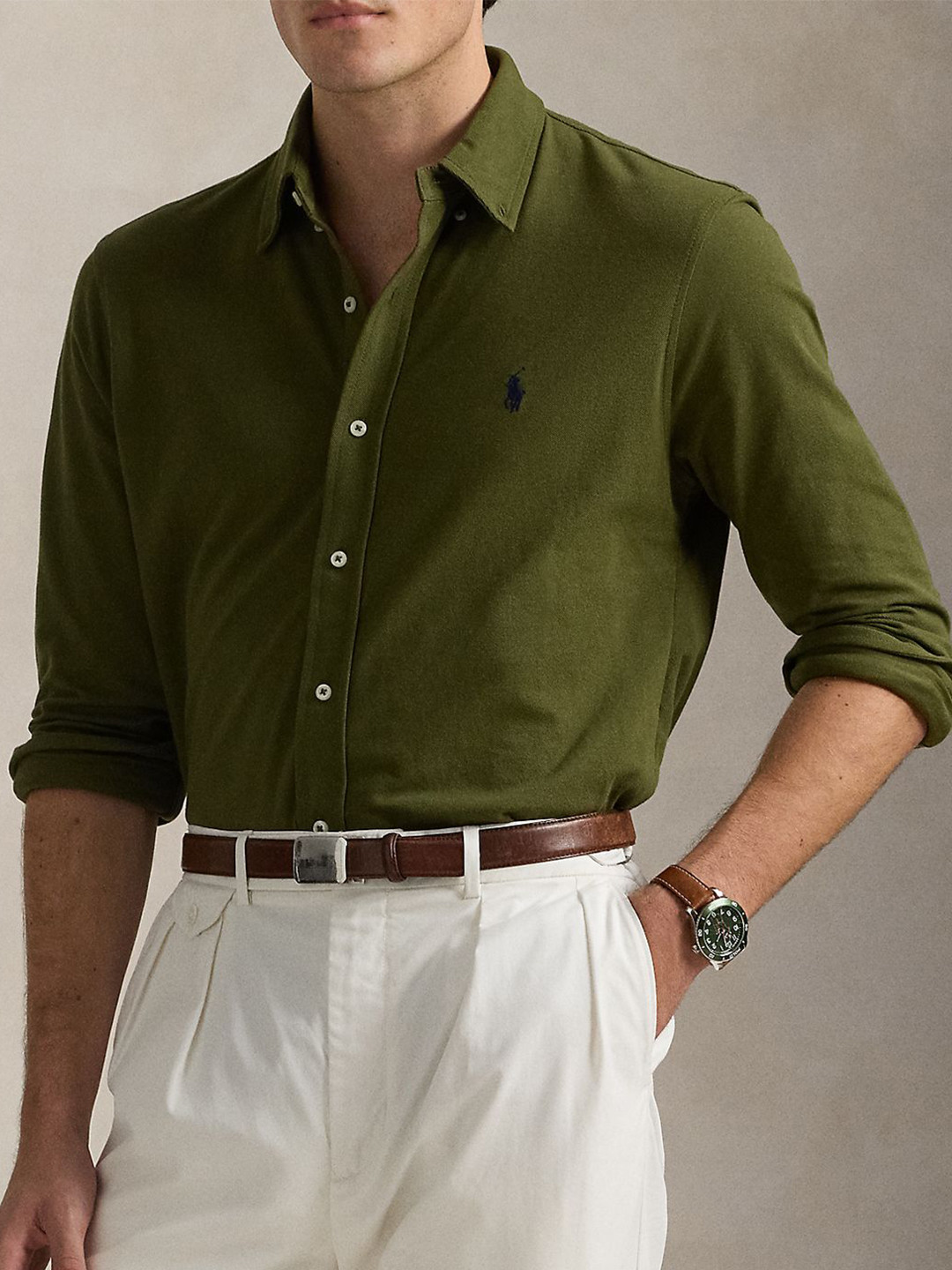 Polo Ralph Lauren Men Button-Down Collar Solid Slim Fit Cotton Formal Shirt