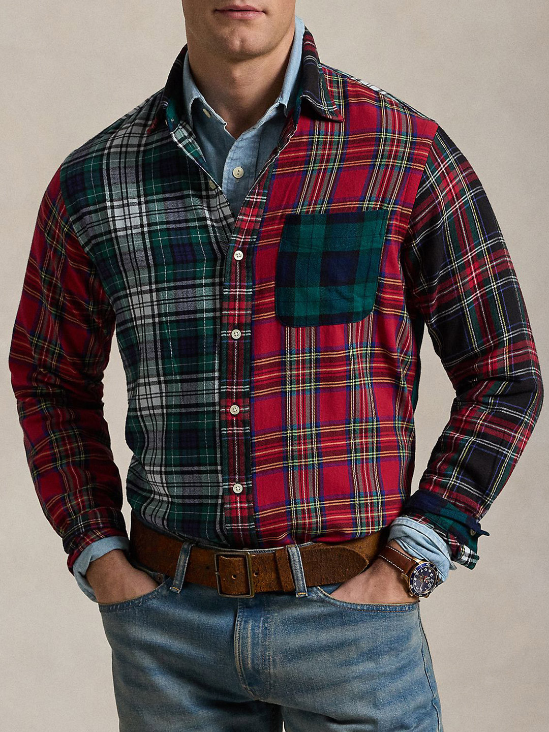 Polo Ralph Lauren Men Button-Down Collar Tartan Checked Cotton Casual Shirt