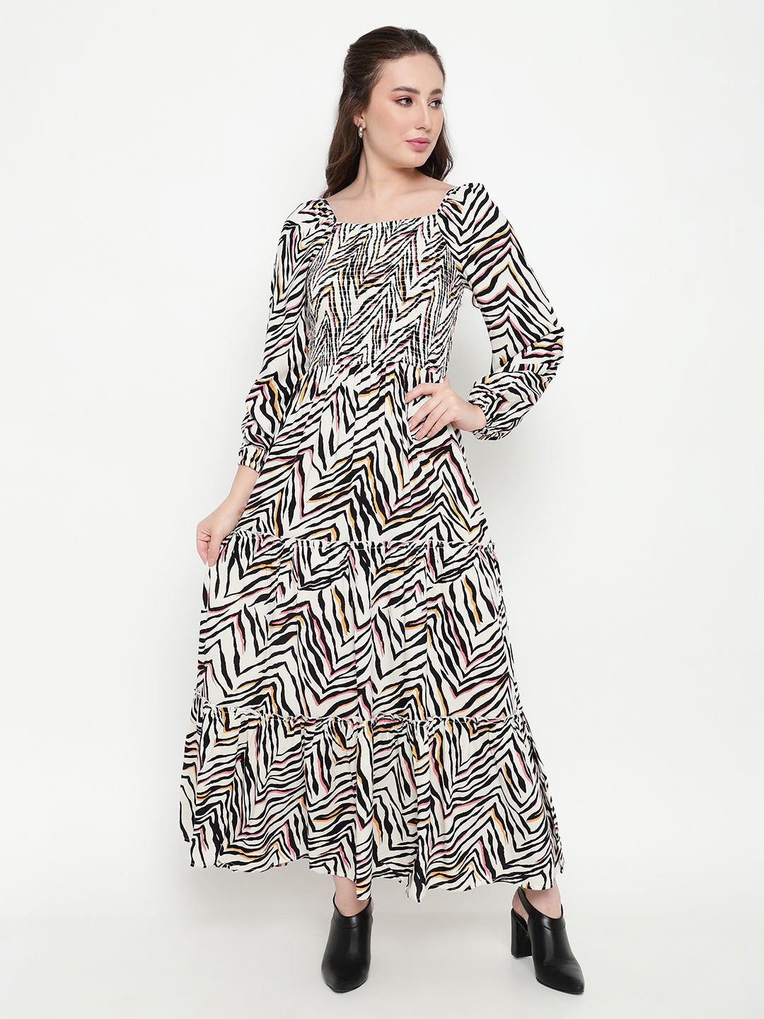 Satrisha Women Animal Printed Crepe Maxi Dress