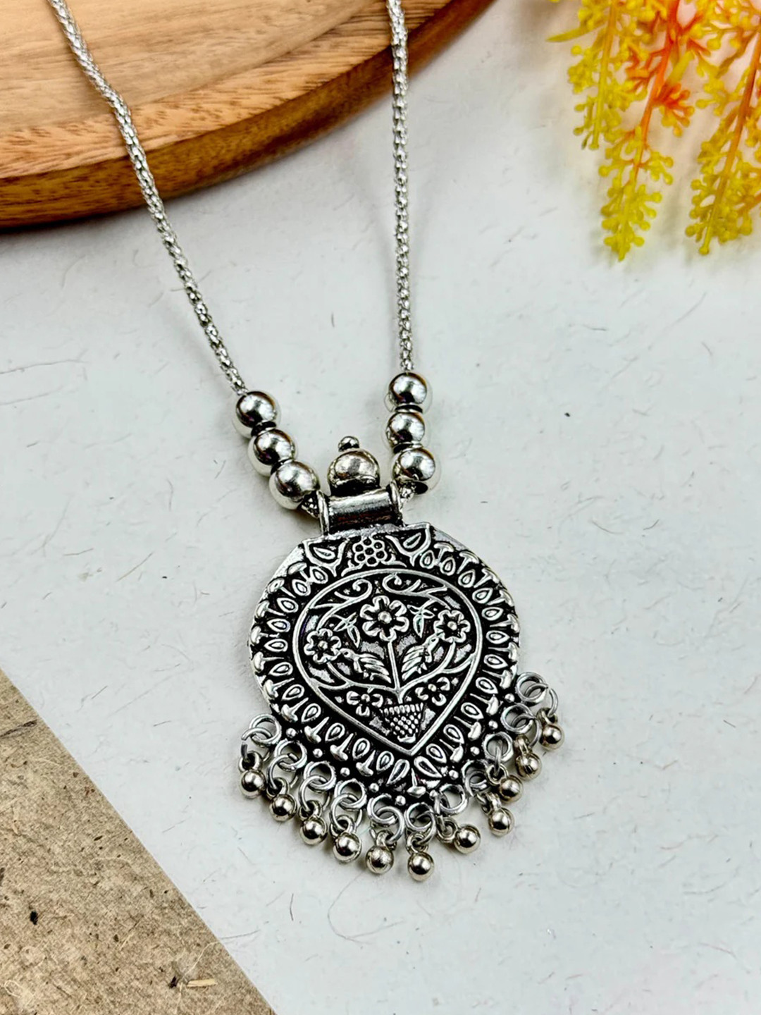 NAMAN ARTS Silver-Plated Contemporary Necklace