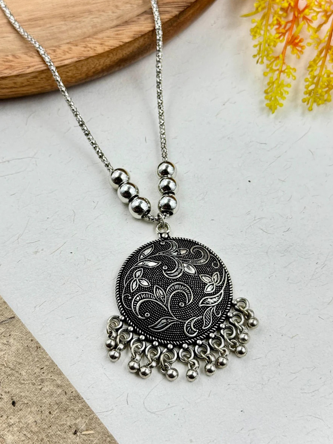 NAMAN ARTS Silver-Plated Oxidised Chain