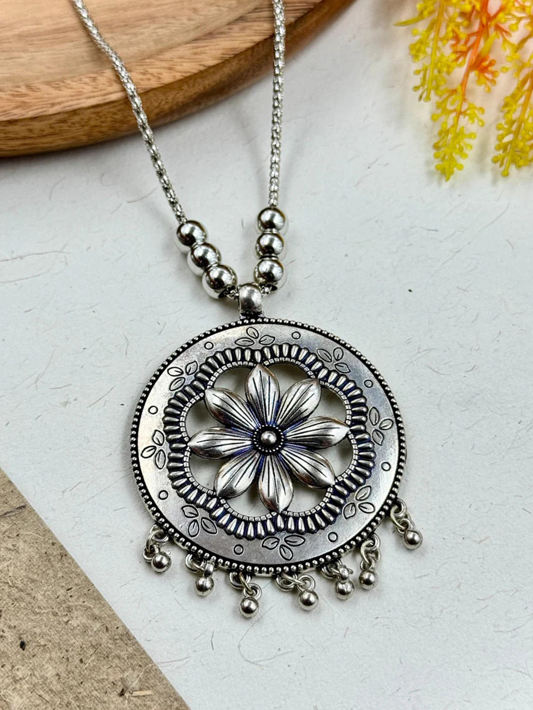 NAMAN ARTS Brass Silver-Plated Oxidised Chain