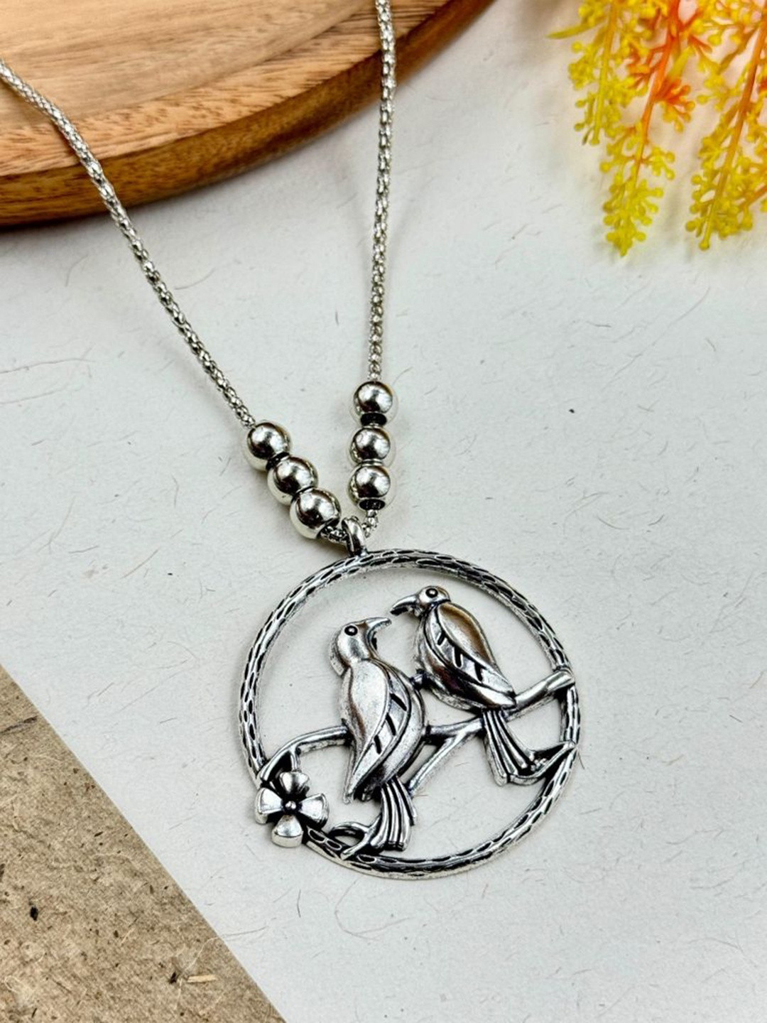 NAMAN ARTS Brass Silver-Plated Oxidised Chain