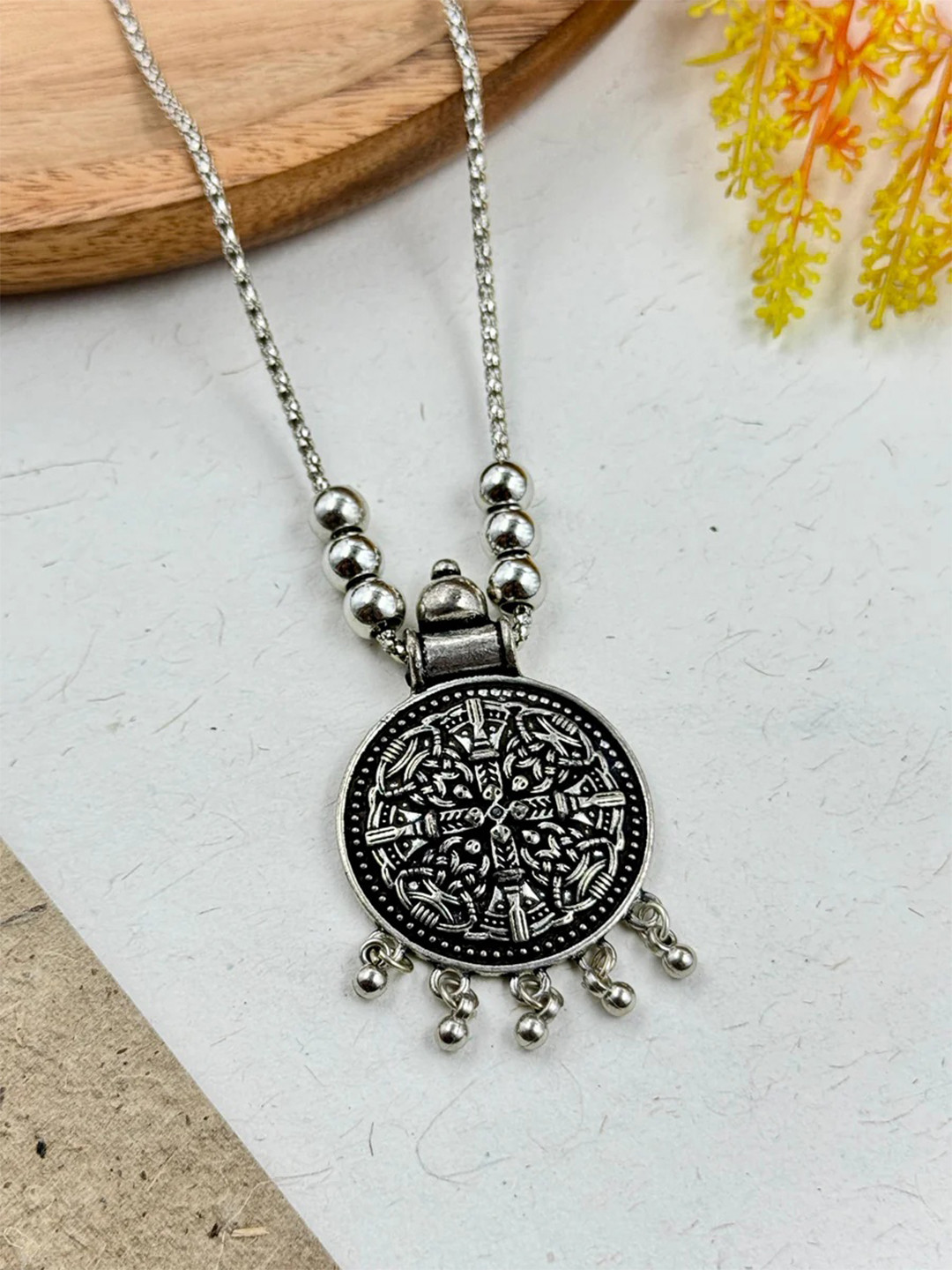 NAMAN ARTS Silver Plated Oxidized Necklace