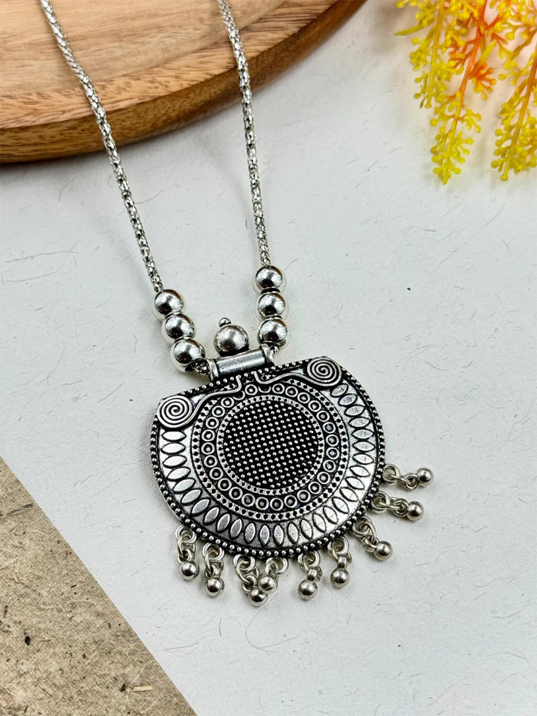 NAMAN ARTS Silver Plated Oxidized Necklace