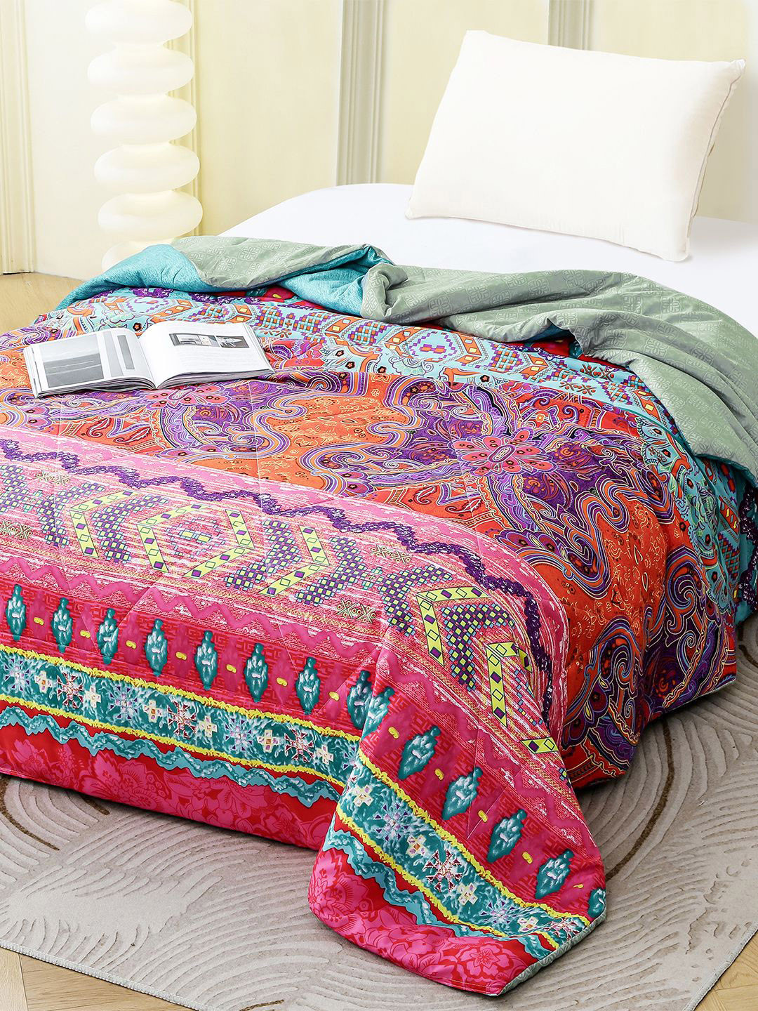 Story@home Purple Printed Microfiber AC Room 240 GSM Single Reversible Bed Comforter