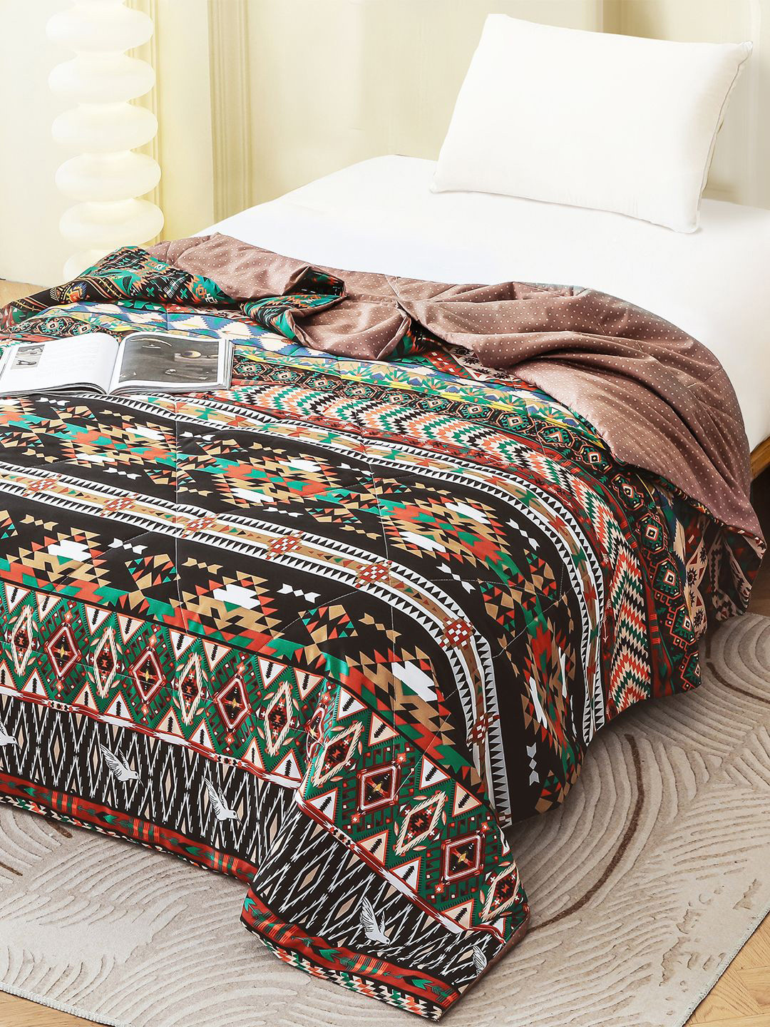 Story@home Brown Printed Microfiber AC Room 240 GSM Single Reversible Bed Comforter