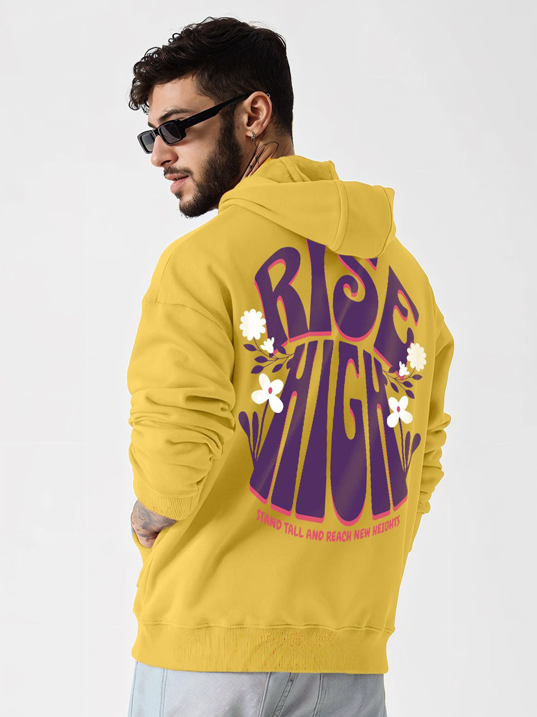 Crazymonk Men Rise High Oversized Hoodie - Golden Yellow