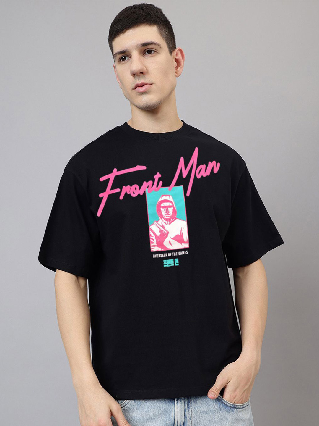 Free Authority Men Squid Game Printed Round Neck Cotton Oversized Fit T-shirt