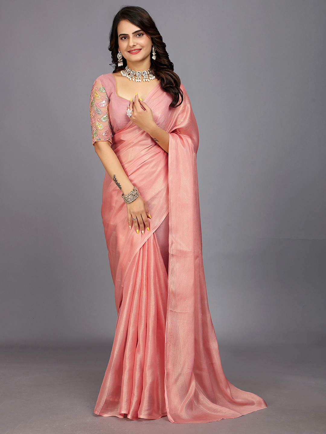 Rhey Poly Silk Saree with Embroidered Work