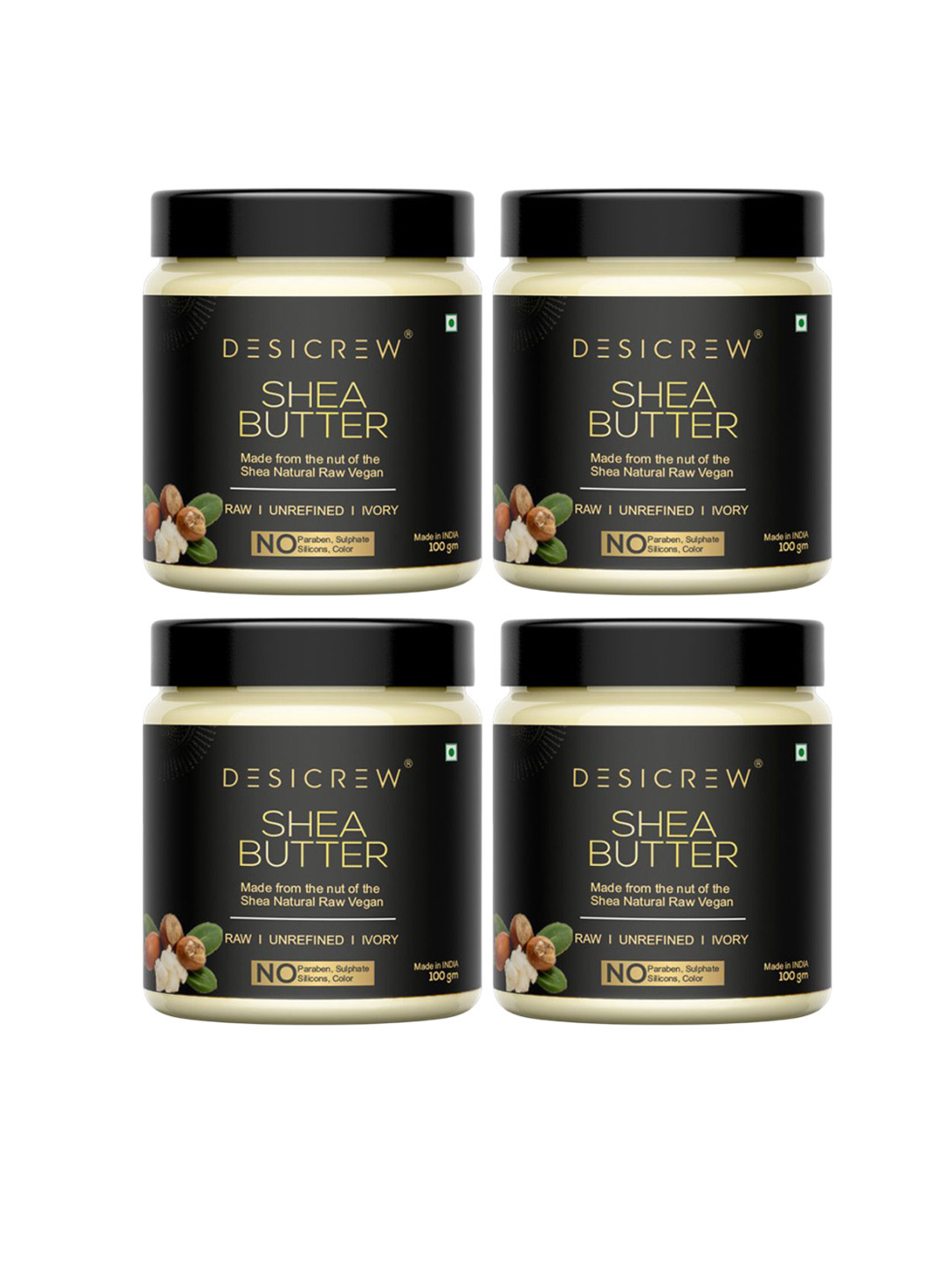 Desi Crew Set Of 4 Unrefined Shea Butter - 100 g Each