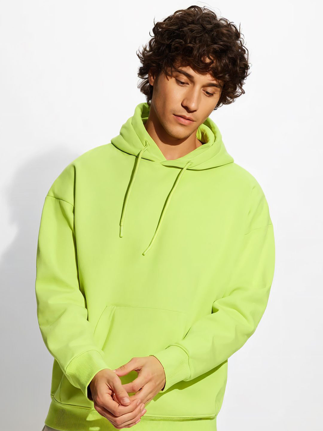 Crazymonk Men Plain Overesized Hoodie Pista Green