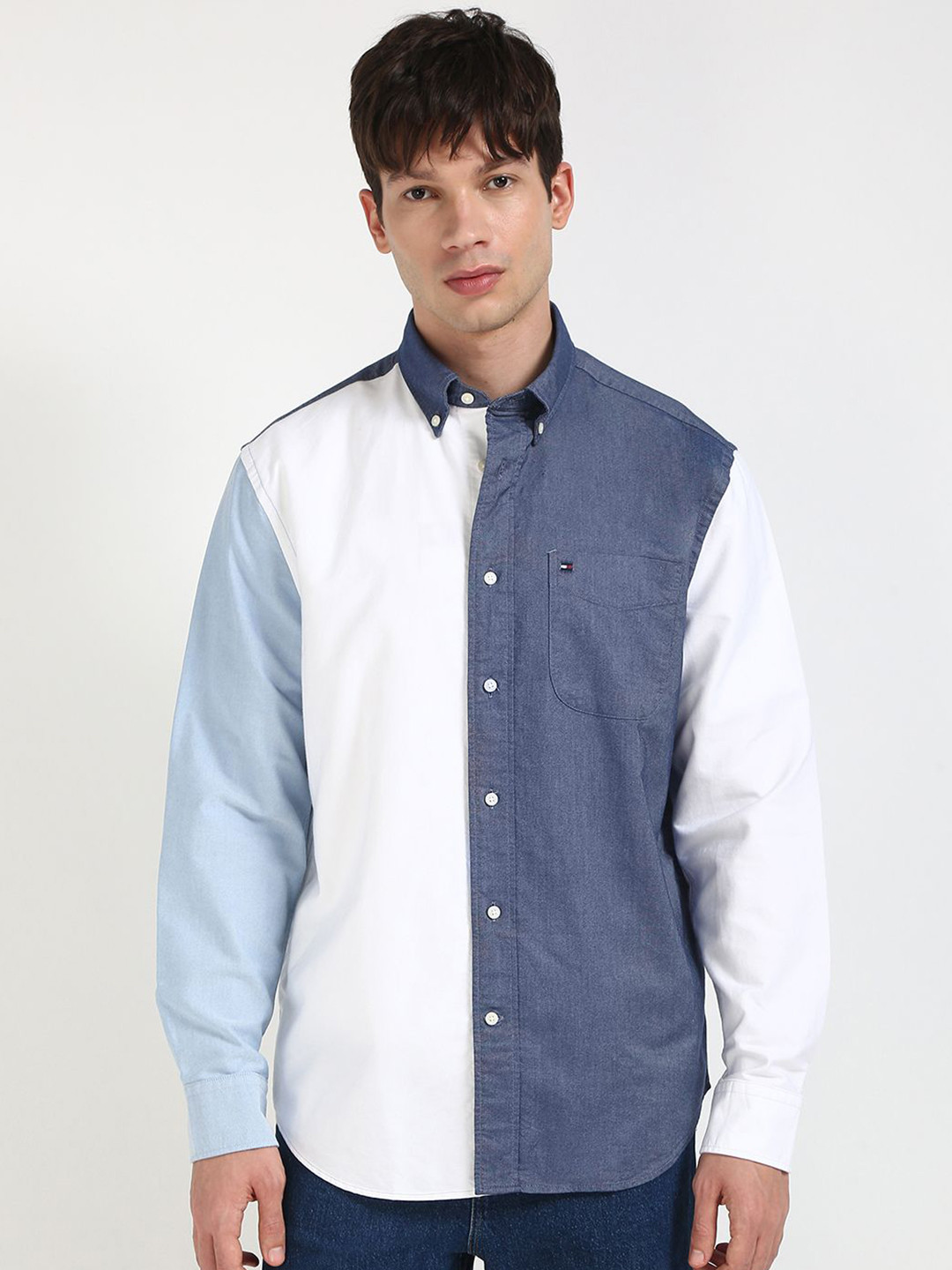 Tommy Hilfiger Men Button-Down Collar Colourblocked Cotton Casual Shirt