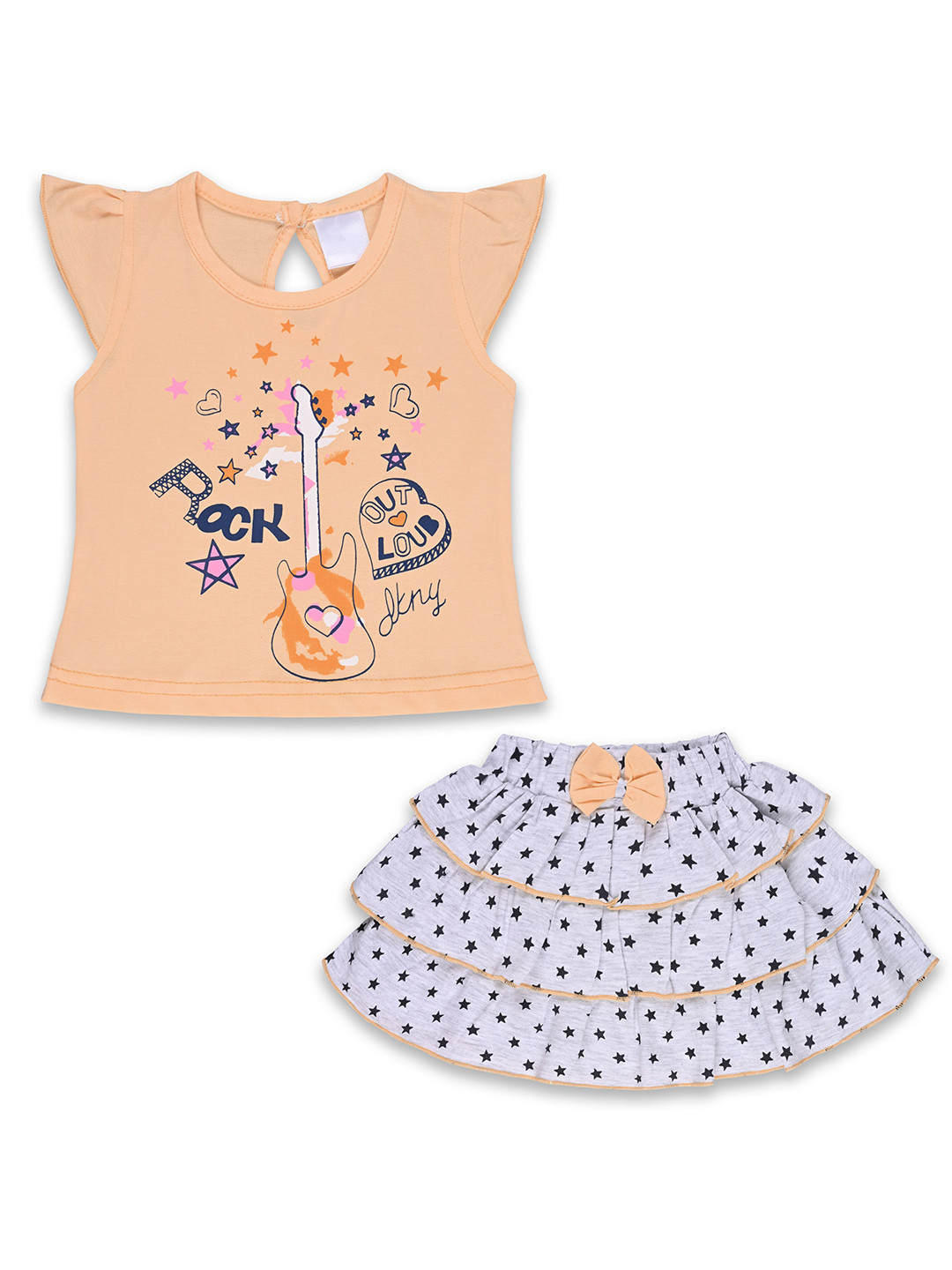Wish Karo Girls Printed Round Neck Top With Skirt