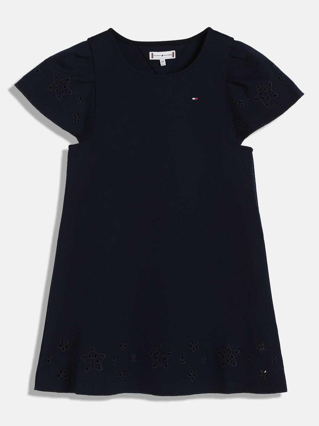 Tommy Hilfiger Girls Cap Sleeves Schiffli A-Line Dress