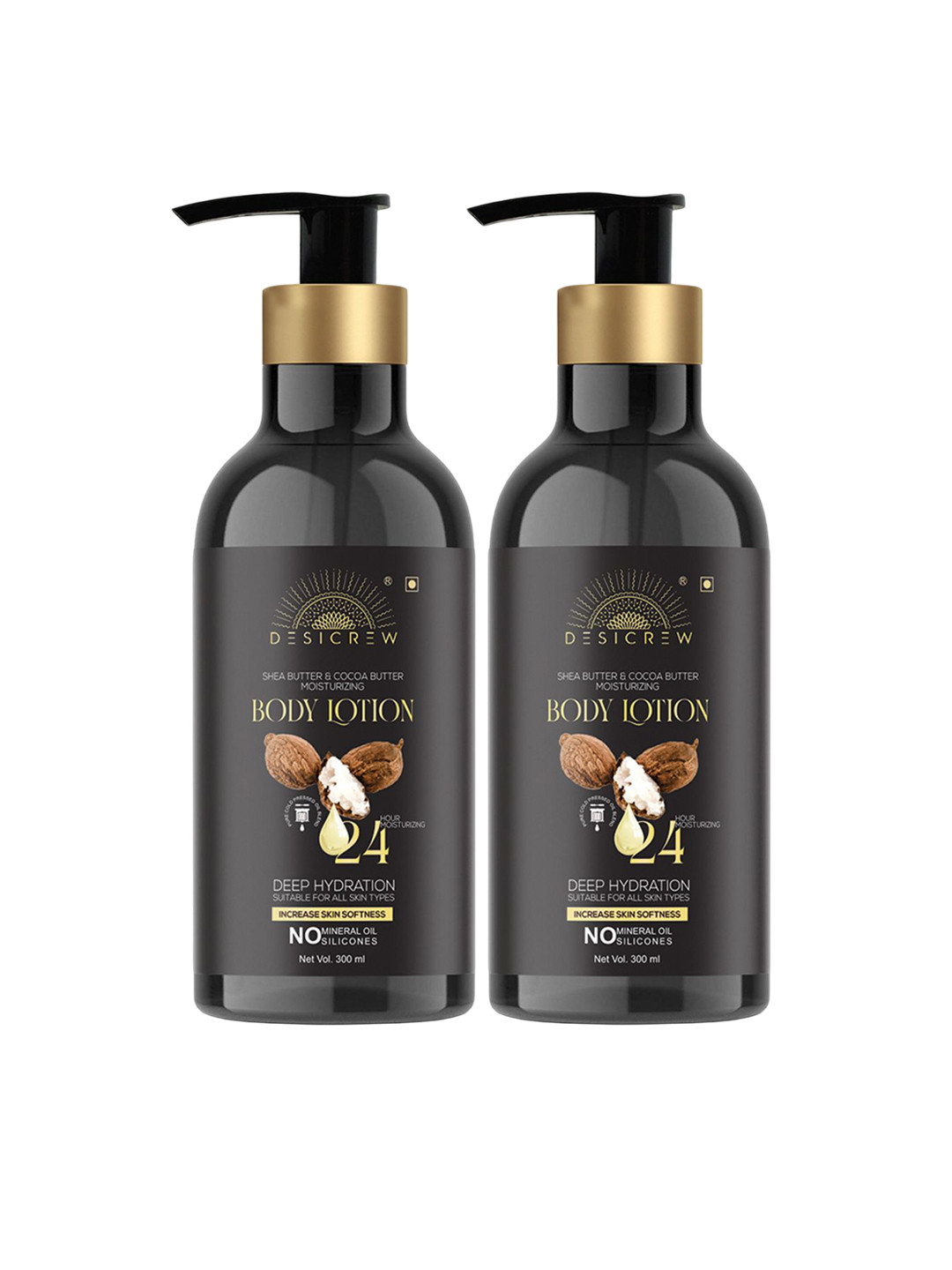 Desi Crew Set Of 2 Shea Butter & Cocoa Butter Moisturizing Body Lotion- 300 ml Each