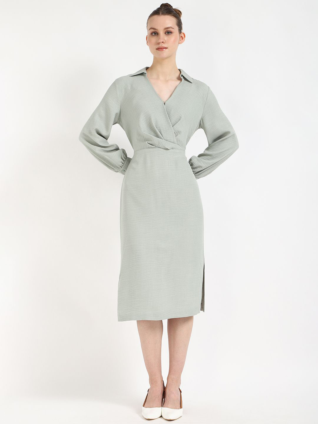 Calvin Klein Jeans Women Shirt Collar Wrap Dress